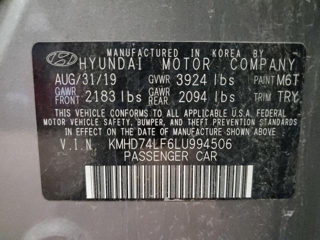 KMHD74LF6LU994506 - 2020 HYUNDAI ELANTRA SE GRAY photo 12