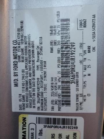 3FA6P0RU4JR192249 - 2018 FORD FUSION TITANIUM/PLATINUM HEV SILVER photo 12