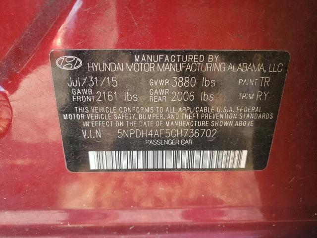 5NPDH4AE5GH736702 - 2016 HYUNDAI ELANTRA SE RED photo 12