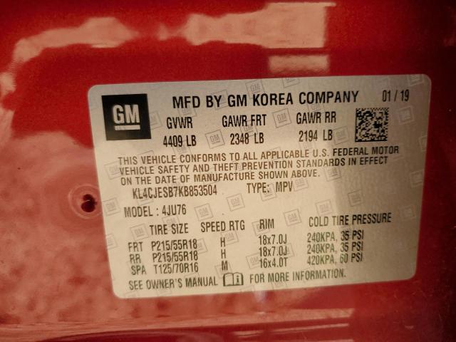 KL4CJESB7KB853504 - 2019 BUICK ENCORE PREFERRED RED photo 12