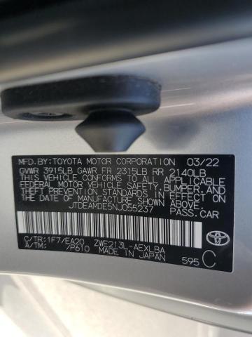 JTDEAMDE5NJ055237 - 2022 TOYOTA COROLLA LE SILVER photo 13