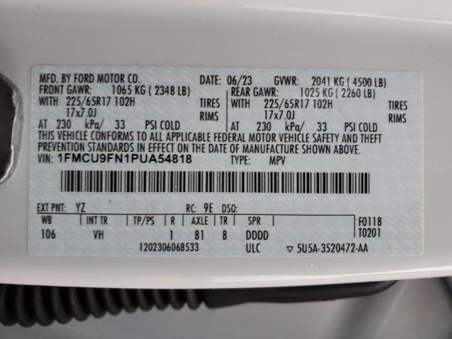 1FMCU9FN1PUA54818 - 2023 FORD ESCAPE WHITE photo 14