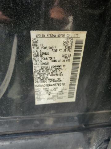 1N6AA07B64N576318 - 2004 NISSAN TITAN XE 黑色 照片 12