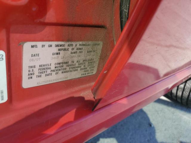 KL1TG566X8B090590 - 2008 CHEVROLET AVEO LT RED photo 12