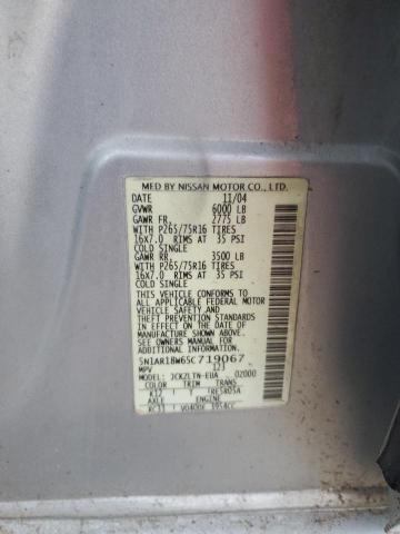 5N1AR18W65C719067 - 2005 NISSAN PATHFINDER LE SILVER photo 13