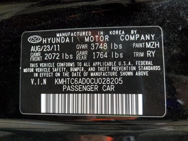 KMHTC6AD0CU028205 - 2012 HYUNDAI VELOSTER BLACK photo 13