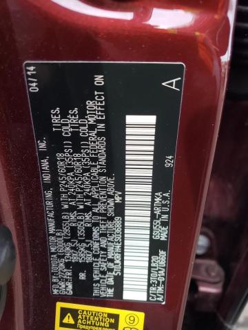 5TDJKRFH4ES036889 - 2014 TOYOTA HIGHLANDER XLE ყავისფერი ფოტო 12