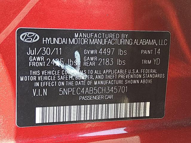 5NPEC4AB5CH345701 - 2012 HYUNDAI SONATA SE 勃艮第红 照片 12