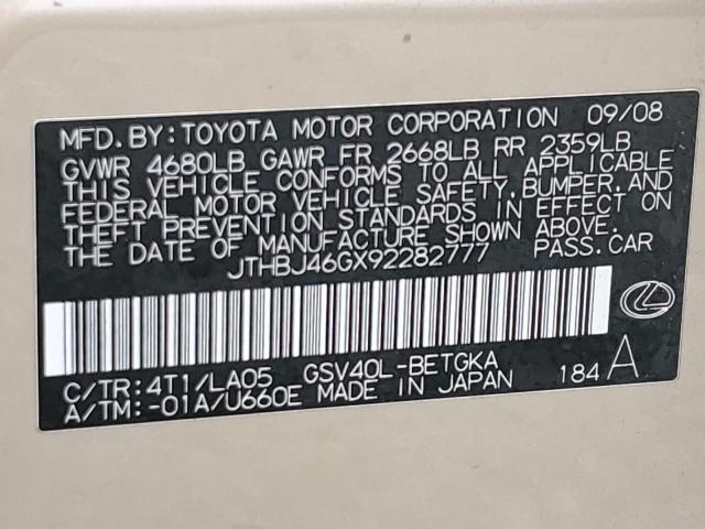 JTHBJ46GX92282777 - 2009 LEXUS ES 350 TAN photo 12