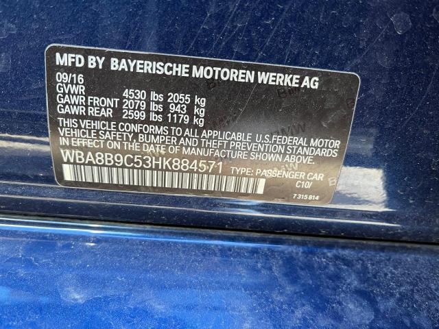 WBA8B9C53HK884571 - 2017 BMW 330 I BLUE photo 10