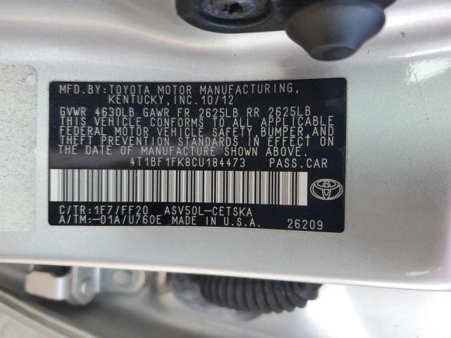 4T1BF1FK8CU184473 - 2012 TOYOTA CAMRY BASE Argent photo 12
