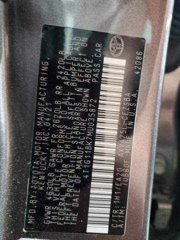 4T1G11BK7MU035872 - 2021 TOYOTA CAMRY SE ნაცრისფერი ფოტო 12