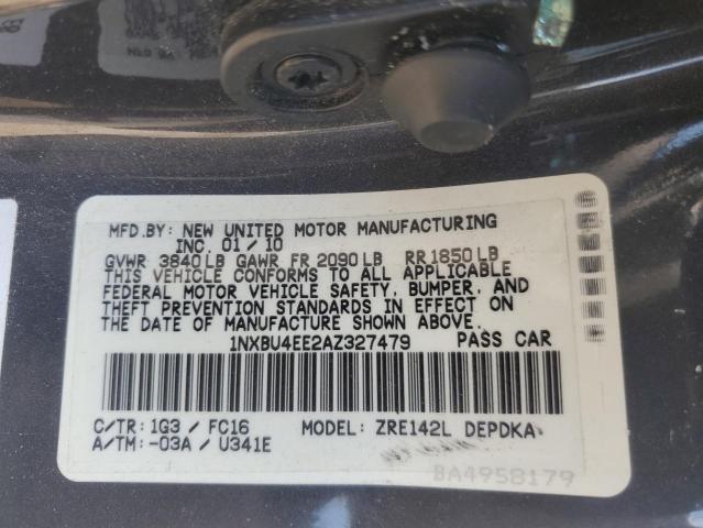 1NXBU4EE2AZ327479 - 2010 TOYOTA COROLLA BASE GRAY photo 12