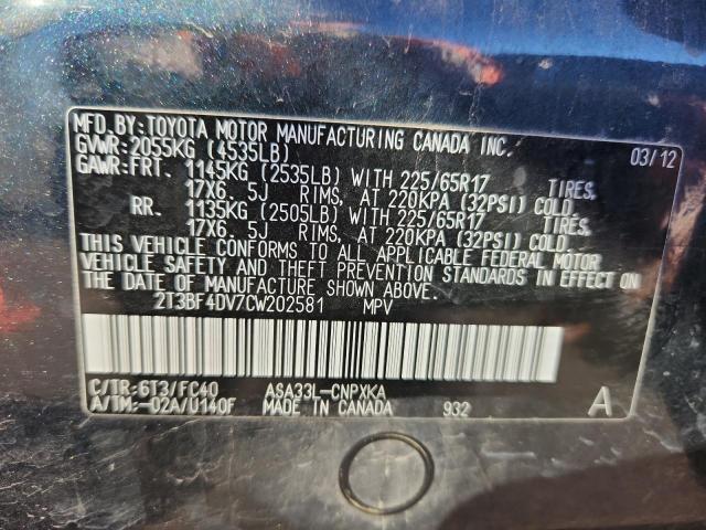 2T3BF4DV7CW202581 - 2012 TOYOTA RAV4 GREEN photo 13