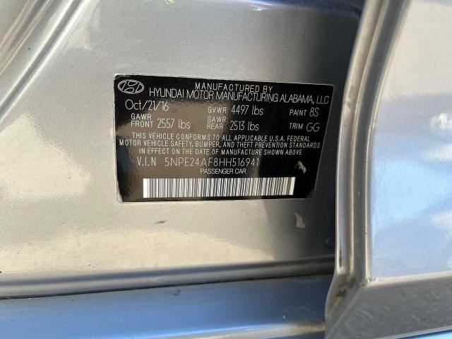 5NPE24AF8HH516941 - 2017 HYUNDAI SONATA SE SILVER photo 10