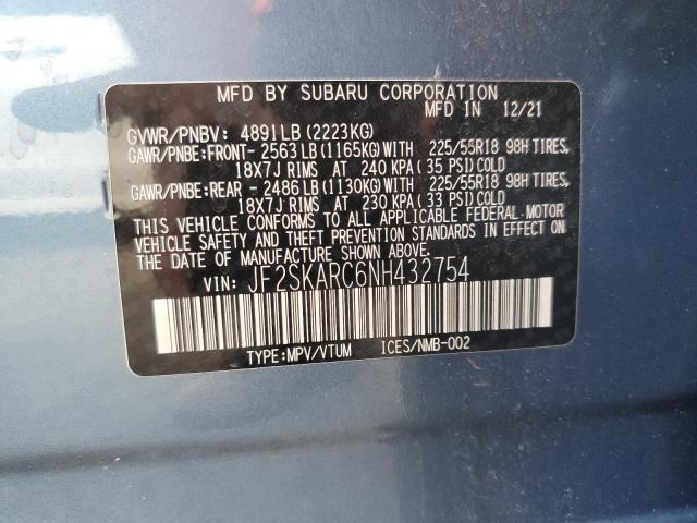 JF2SKARC6NH432754 - 2022 SUBARU FORESTER TOURING BLUE photo 13