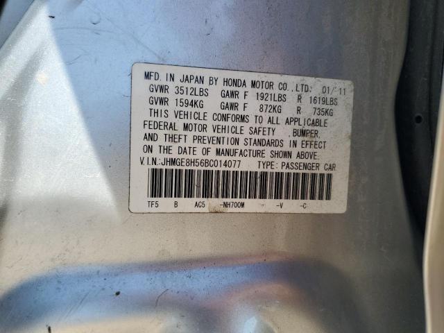 JHMGE8H56BC014077 - 2011 HONDA FIT SPORT SILVER photo 12