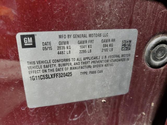 1G11C5SLXFF320425 - 2015 CHEVROLET MALIBU 1LT Бордовый фото 12
