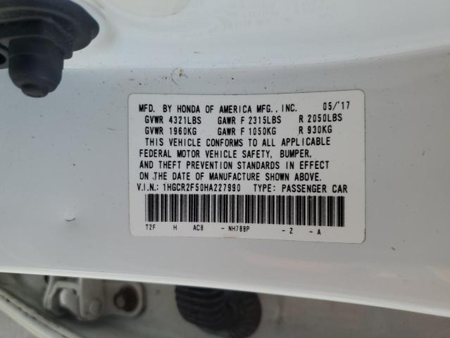 1HGCR2F50HA227990 - 2017 HONDA ACCORD SPORT WHITE photo 12
