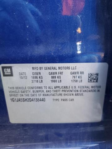 1G1JA5SH2D4138440 - 2013 CHEVROLET SONIC LS BLUE photo 12