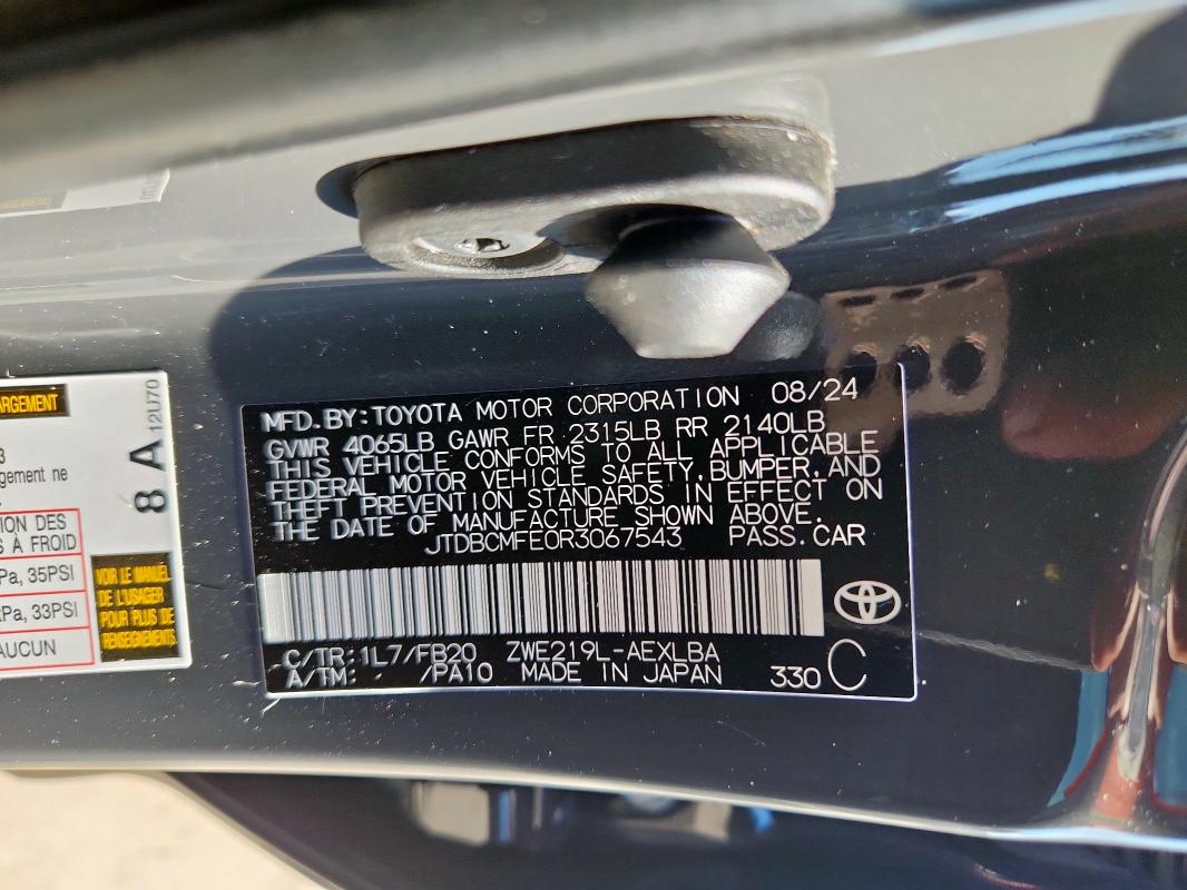 JTDBCMFE0R3067543 - 2024 TOYOTA COROLLA LE GRAY photo 13