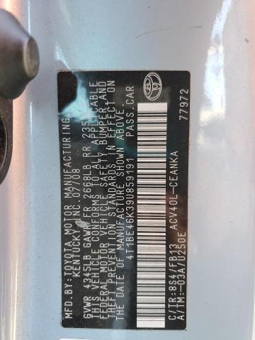 4T1BE46K39U859191 - 2009 TOYOTA CAMRY BASE BLUE photo 12