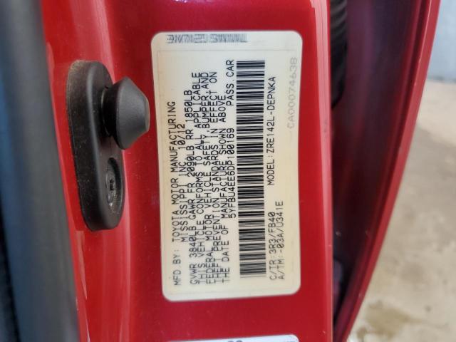 5YFBU4EE6DP100169 - 2013 TOYOTA COROLLA BASE Կարմիր լուսանկար 12