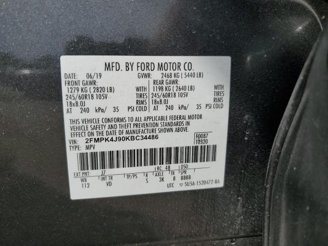 2FMPK4J90KBC34486 - 2019 FORD EDGE SEL ნაცრისფერი ფოტო 12