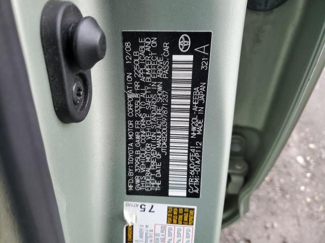 JTDKB20U397871237 - 2009 TOYOTA PRIUS GREEN photo 13