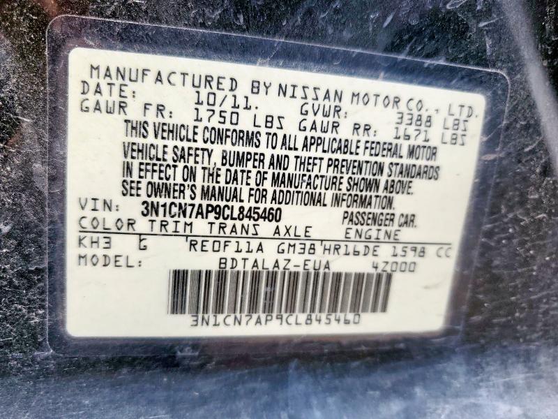 3N1CN7AP9CL845460 - 2012 NISSAN VERSA S 黑色 照片 12