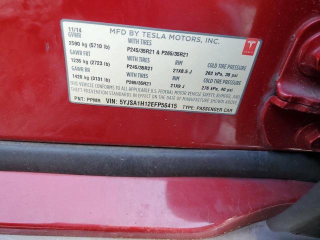 5YJSA1H12EFP56415 - 2014 TESLA MODEL S Կարմիր լուսանկար 12