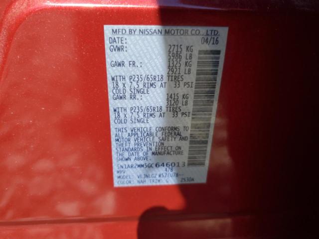 5N1AR2MM5GC646013 - 2016 NISSAN PATHFINDER S Կարմիր լուսանկար 13