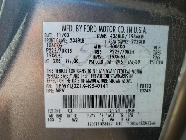 1FMYU021X4KB40141 - 2004 FORD ESCAPE XLS GRAY photo 13