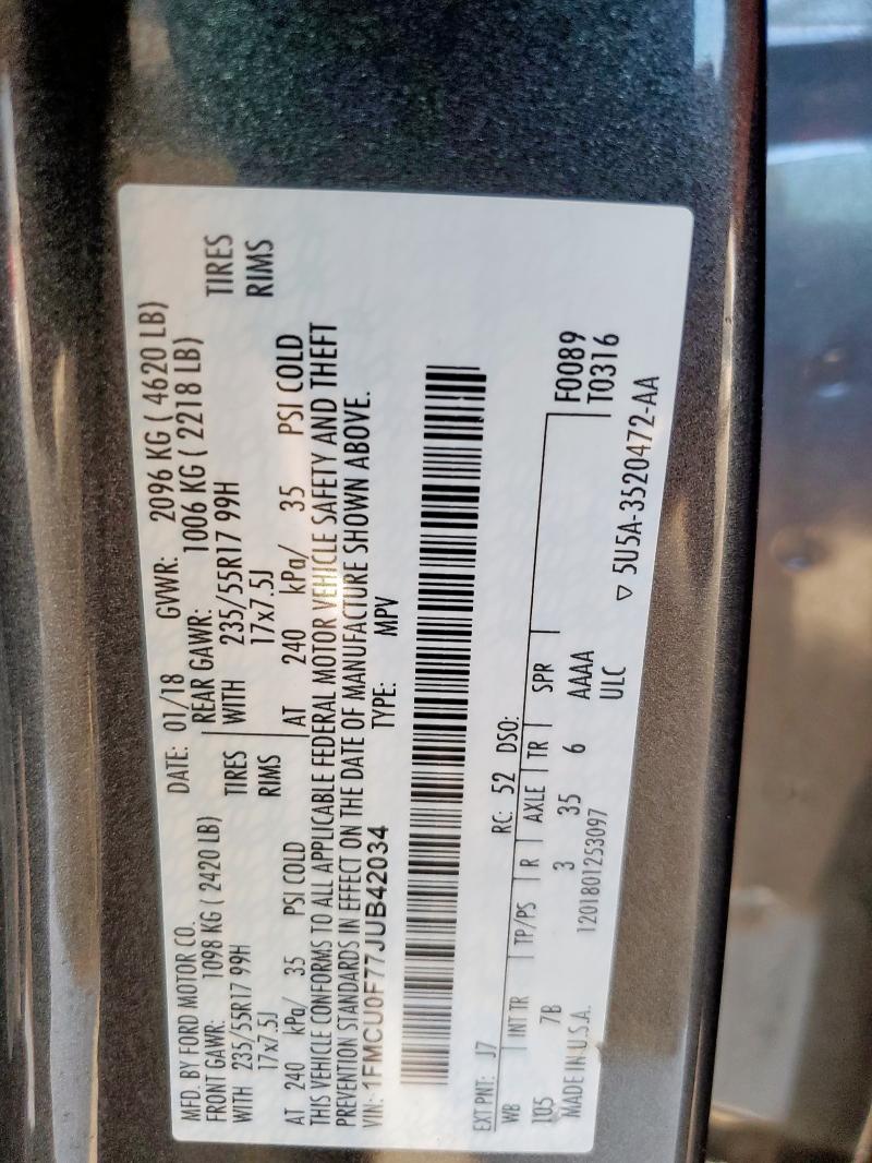 1FMCU0F77JUB42034 - 2018 FORD ESCAPE S 灰色 照片 14