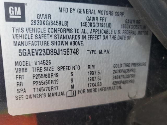 5GAEV23D89J156748 - 2009 BUICK ENCLAVE CXL შავი ფოტო 13