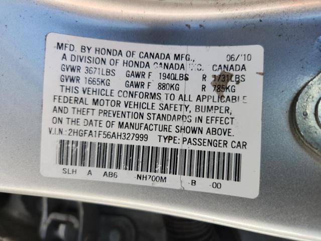 2HGFA1F56AH327999 - 2010 HONDA CIVIC LX 银色 照片 12