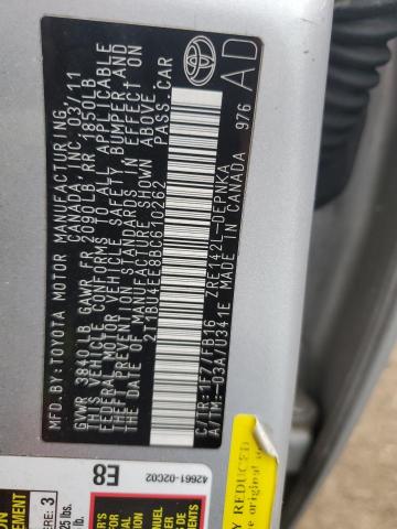 2T1BU4EE8BC610262 - 2011 TOYOTA COROLLA BASE SILVER photo 12