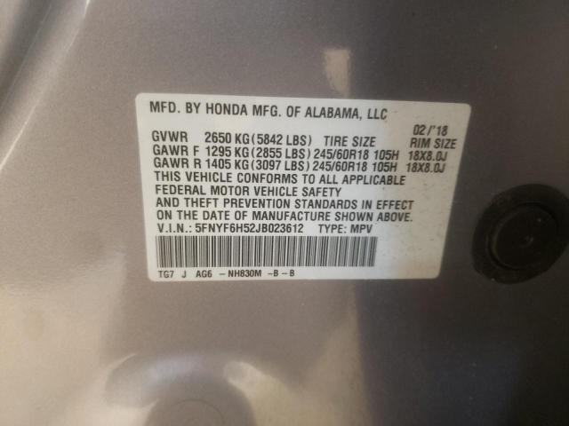 5FNYF6H52JB023612 - 2018 HONDA PILOT EXL Gümüş foto 13