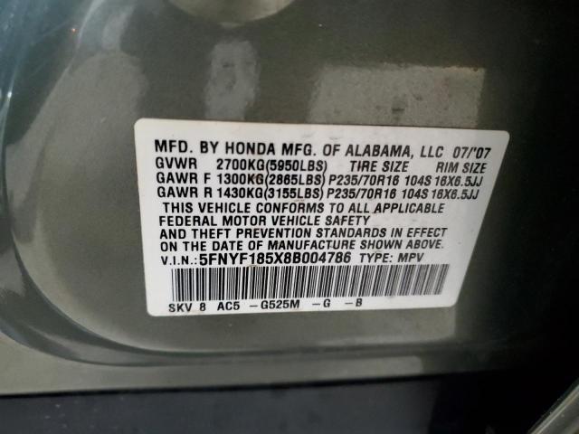 5FNYF185X8B004786 - 2008 HONDA PILOT EXL GREEN photo 13