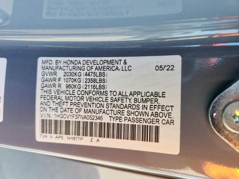 1HGCV1F37NA052346 - 2022 HONDA ACCORD SPORT 灰色 照片 13