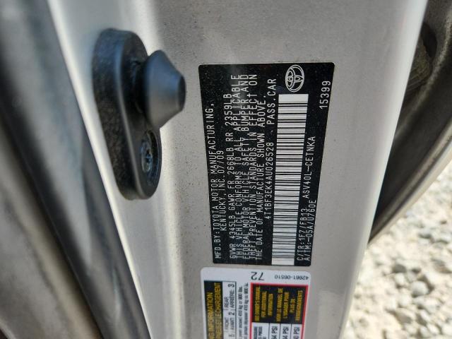 4T1BF3EK4AU026528 - 2010 TOYOTA CAMRY BASE SILVER photo 12