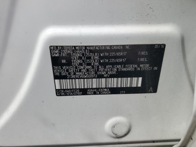 2T3RFREV6GW500913 - 2016 TOYOTA RAV4 XLE WHITE photo 13