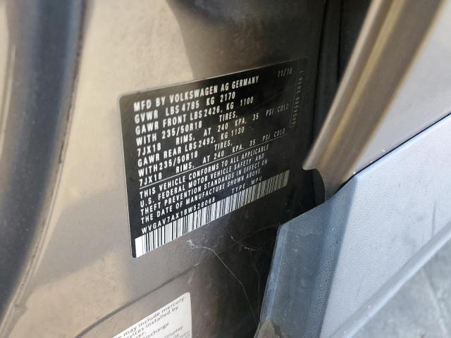 WVGAV7AX1BW528068 - 2011 VOLKSWAGEN TIGUAN S Сұр фото 12