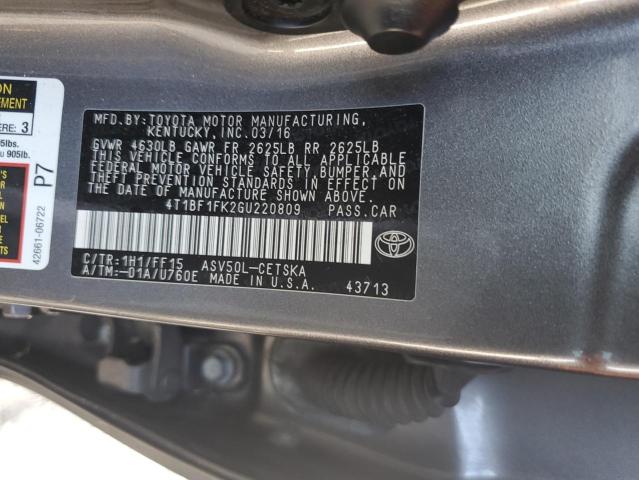 4T1BF1FK2GU220809 - 2016 TOYOTA CAMRY LE GRAY photo 12