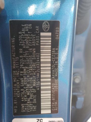 4T1G11AK2LU324402 - 2020 TOYT CAMRY SE BLUE photo 12