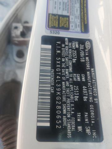 5XXGT4L39KG280652 - 2019 KIA OPTIMA LX WHITE photo 13