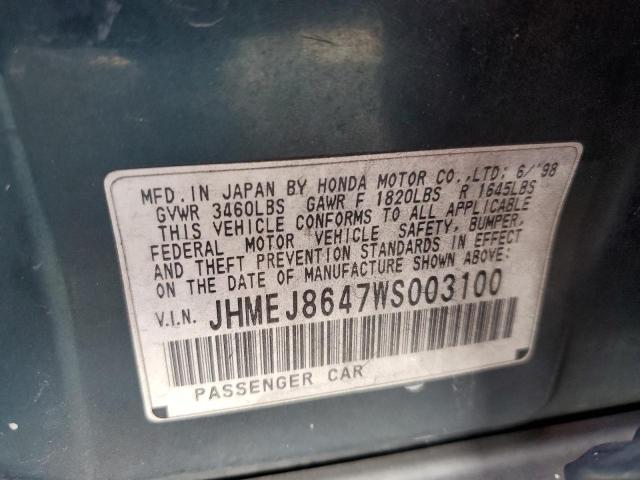 JHMEJ8647WS003100 - 1998 HONDA CIVIC EX GREEN photo 12