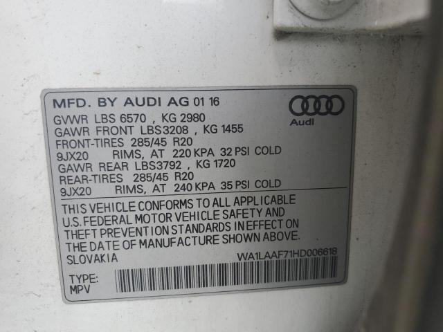 WA1LAAF71HD006618 - 2017 AUDI Q7 PREMIUM PLUS Ақ фото 12