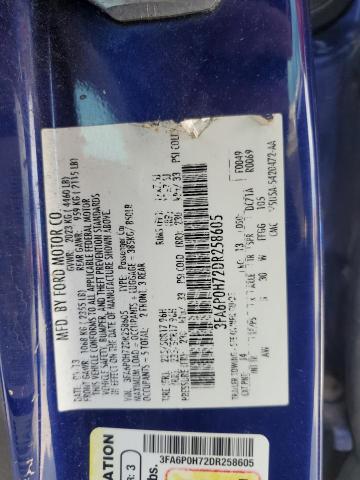 3FA6P0H72DR258605 - 2013 FORD FUSION SE BLUE photo 12