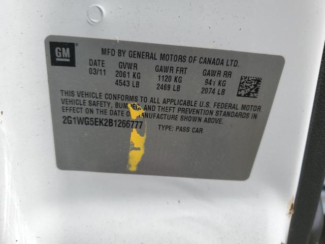 2G1WG5EK2B1266777 - 2011 CHEVROLET IMPALA LT თეთრი ფოტო 12